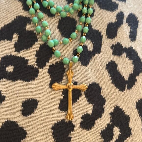 Vintage Brass Lucite Cross Drop Pendant Necklace - Picture 2 of 5